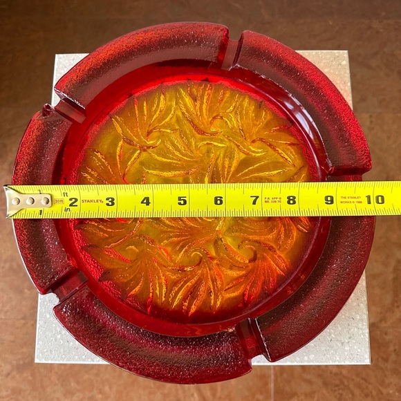 L.E. Smith Sand Scroll #6500 Amberina Glass 10” Ashtray Dish Catchall - Picture 10 of 11